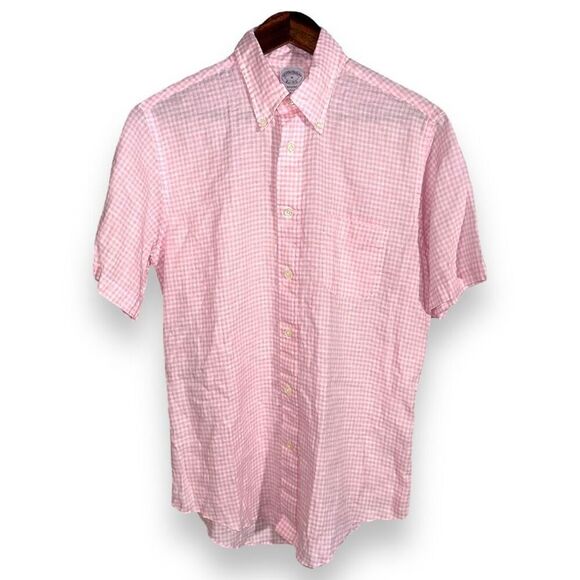 Brooks Brothers Pink 100% Baird Mcnutt Linen S/S Button Down - Picture 1 of 9